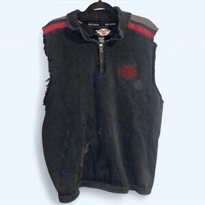 Harley-Davidson Sleeveless Cutoff Quarter Zip Vest - Black with Red/Grey Accents